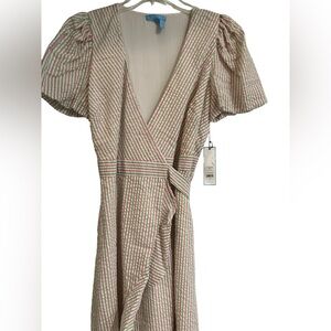 Drapper James Pink and Green Wrap Dress with Puff Sleeves. S NWT